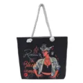 Bolso tote negro con elegante estampado de Black Girl y asa de cuerda blanca. - Patrón Once
