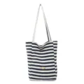 Bolso tote grande de lona con rayas horizontales azul marino y blanco con asas largas - Azul marino