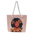 Bolso tote rosa con estampado de chica negra y girasoles con asas de cuerda - Patrón 4