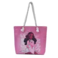 Bolso de lona rosa con estampado de anime de chica negra y asas de cuerda - Patrón 2