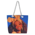 Bolso tote con vibrante estampado de chica negra y gruesas asas de cuerda blanca. - Patrón 1