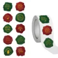 Gedetailleerd overzicht van 500 kerstwaszegelstickers op rol met diverse ontwerpen - Kerst Lakzegel Stijl (JJT100) / 500 Stuks/Verpakking
