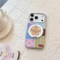 Bunte Dopamin-Stil Stern-Handyhülle mit integriertem magnetischem Drehständer für iPhone - Magnetische Drehständer-Hülle / Licht-Patchwork Oranger Stern / 18 Pro Max