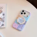 Bunte Dopamin Stern Handyhülle mit magnetischem Drehständer für iPhone Detail - Magnetische Drehständer-Hülle / Buntes Bonbon Patchwork Blauer Stern / 18 Pro Max