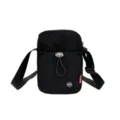 Minimalistische zwarte nylon crossbody telefoontas met trekkoord voor dagelijks gebruik - Zwart