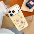 Close-up of a yellow iPhone case featuring cute cartoon dachshund and dessert art - iPhone 18 Pro Max / Mango Yellow Cookie Dachshund