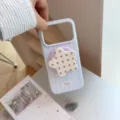 Λεπτομέρεια μπλε ριγέ θήκης iPhone με χαριτωμένη βάση λαβής σε σχήμα αστεριού. - 18 / Μαγνητικό Στυλ / Γαλάζιο Ρίγες Με Μπεζ Βάση Αστέρι Πουά