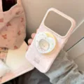 Gros plan d'une coque iPhone rose mignonne avec support en forme de cœur cartoon - Motif Étoile Magnétique (Avec Support Miroir) / Rose Baie / iPhone 18 Pro Max