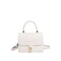Elegante bolso bandolera blanco bordado con asa superior y cierre de metal dorado - Blanco
