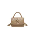 Elegante khakifarbene gesteppte Umhängetasche mit rundem goldfarbenem M-Logo-Schnallendesign - Khaki
