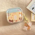 Cute corgi dog paradise cartoon earphone protective case with matching acrylic pendant charm - Transparent White Dog Park and Cream Corgi Pendant / AirPods 1/2 Gen