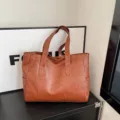 Bolso tote minimalista de cuero sintético marrón de gran capacidad para uso diario - Marrón Amarillento
