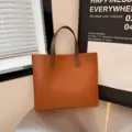 Bolso tote grande naranja minimalista con asas marrones para desplazamientos diarios - Marrón Amarillento