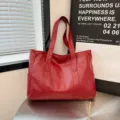 Bolso tote minimalista rojo de gran capacidad en cuero PU para mujer - Rojo