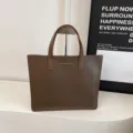 Bolso tote minimalista de cuero marrón gran capacidad para mujer estilo de oficina - Marrón