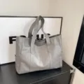 Bolso tote gris minimalista de gran capacidad para mujer, estilo informal de hombro - Gris