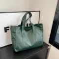Bolso tote minimalista verde oscuro de gran capacidad en cuero sintético para diario - Verde