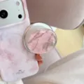 Μαγνητική θήκη iPhone με ροζ μάρμαρο και αντίστοιχη στρογγυλή λαβή στήριξης κομψή - Ροζ πέτρα καπνού (Ασημένια μαγνητική βάση) / Μόνο στήριγμα (χωρίς θήκη τηλεφώνου)