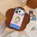 Detailoverzicht van de roze en blauwe iPhone-hoes met schattig konijn en magnetische ring - Konijnenring Roze Blauwe Streep / iPhone 18 Pro Max