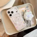 Funda de iPhone con flores y conejitos con soporte magnético en forma de estrella - Conejo de Pradera Verde Magnético con Soporte Floral / iPhone 17 Pro Max