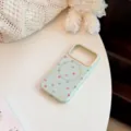 Vue détaillée d'une coque de téléphone magnétique vert menthe avec motifs à pois colorés - iPhone 18 Pro Max / Ensemble Support Étiquette Verte Sugar Wave (iPhone 18 Pro Max) / Vert Clair Magnétique