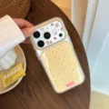 Vue détaillée d'une coque iPhone jaune à pois avec des motifs d'animaux mignons - iPhone 17 Pro Max / Transparent Motif Chiot Jaune Mangue