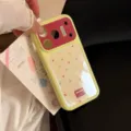 Detailed view of yellow iPhone case with colorful star pattern and Bonne Casa logo - Yellow Gilded Rainbow Star / 17Promax