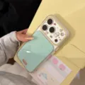 Vue détaillée de la coque iPhone à pois vert menthe avec icônes de dessins animés - iPhone 17 Pro Max / Vert Menthe Transparent (Chat)