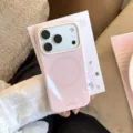 Vue détaillée de la coque iPhone magnétique rose macaron avec texture douce et MagSafe - Pour iPhone 17 Pro Max / Rose Baie