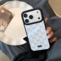 Coque iPhone élégante style français avec motif de ruban à nœud blanc délicat. - Nœud en dentelle bleu / Noir / 17promax