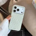 Gros plan de la coque iPhone vert clair avec des pois en strass argentés brillants - Iphone 18 / Vert Clair (Points Argentés Magnétiques)
