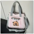 Large capacity pink shoulder bag featuring a cute cartoon capybara print for girls - Lotus Pink