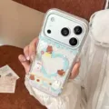 Close-up of a transparent phone case with cute bunny and heart patterns for iPhone models - Without Chain / Transparent Blue Bunny / iPhone 17 Pro Max