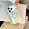 Détail de la coque iPhone jaune crème avec support d'anneau magnétique en cœur - Pour iPhone 17 Pro Max / Jaune Mangue (Support Magnétique)