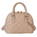 Elegante bolso de mano acolchado beige con herrajes dorados y correa ajustable - Caqui