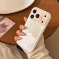 Detail of Korean style floral bear phone case with pink accents for iPhone 17 Pro Max - 17Promax / Pearl White Soft Pink Floral Bear