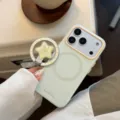 Vue détaillée d'une coque iPhone MagSafe vert menthe avec support étoile doré - Style avec Support Carambole / Vert menthe / Iphone 18