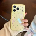 Close-up of a yellow iPhone 17 case featuring colorful glitter stars and protective camera slide - Yellow Colorful Star / iPhone 17 Pro Max