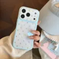 Close-up detail of light blue protective phone case featuring colorful star patterns - Blue (Light Stars) / 17Promax