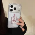 Cute striped bear transparent soft phone case for iPhone 16 15 13 protective cover - iPhone 17 Pro Max / Transparent Blue Stripe Bear