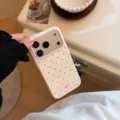 Coque de téléphone blanc crème minimaliste avec pois marrons et un cadre rose - Blanc Poire Pois Marron Noix de Coco