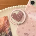 Vintage θήκη iPhone σε ροζ χρώμα με φλοράλ σχέδιο και ασορτί βάση δαχτυλίδι καρδιά - Μονή Βάση / Ροζ Rhyme Ανθική Μαγνητική Βάση Καρδιά