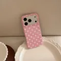 Jolie coque de téléphone magnétique rose à pois, finition crème, iPhone 15 16 Pro Max - Modèle Magnétique / Points Jaunes de Baies Roses Magnétique / iPhone 17 Pro Max
