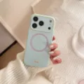 Détail de la coque magnétique vert menthe avec anneau violet et design coréen - Bleu Islande (Cadre Citron) / iPhone 17 Pro Max