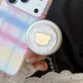 Support magnétique rond pour téléphone avec motif d'ours mignon et effet nacre - Support magnétique ours texture nacre / Support Unique