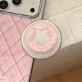 Coque iPhone à carreaux roses avec support magnétique en nacre en forme d'étoile - Grille Étoilée Nacre Rose (Base Miroir Argent) / Support Magnétique Individuel / Rose