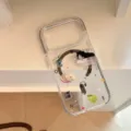 Coque de protection transparente avec motif chat et pomme pour modèles iPhone - Cadre gris Chat de maison magnétique / 18