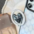 Support de bague magnétique pour téléphone style français avec nœud et motif de cœur - Support Magnétique Cœur Nœud Noir & Blanc Orné / Noir / Support Unique