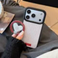 Close-up of vintage red stripes phone case with heart-shaped ring stand - Magnetic Stand / Honor Magic7 Pro / Cherry Blue Stripe (Pink Star Stand)