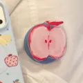 Süße hellblaue iPhone-Hülle mit Frucht-Graffiti und einer Apfel-Handy-Halterung - Sockel Ohne Oberteil / Rosa Apfel (Blauer Ring) / Universeller Ständer